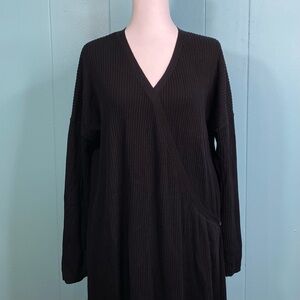 VETTA Capsule Size XL Black Ribbed Wrap Sweater Dress Duster Organic Cotton